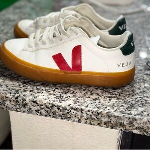 Veja White and Red Sneakers with Gum Sole
